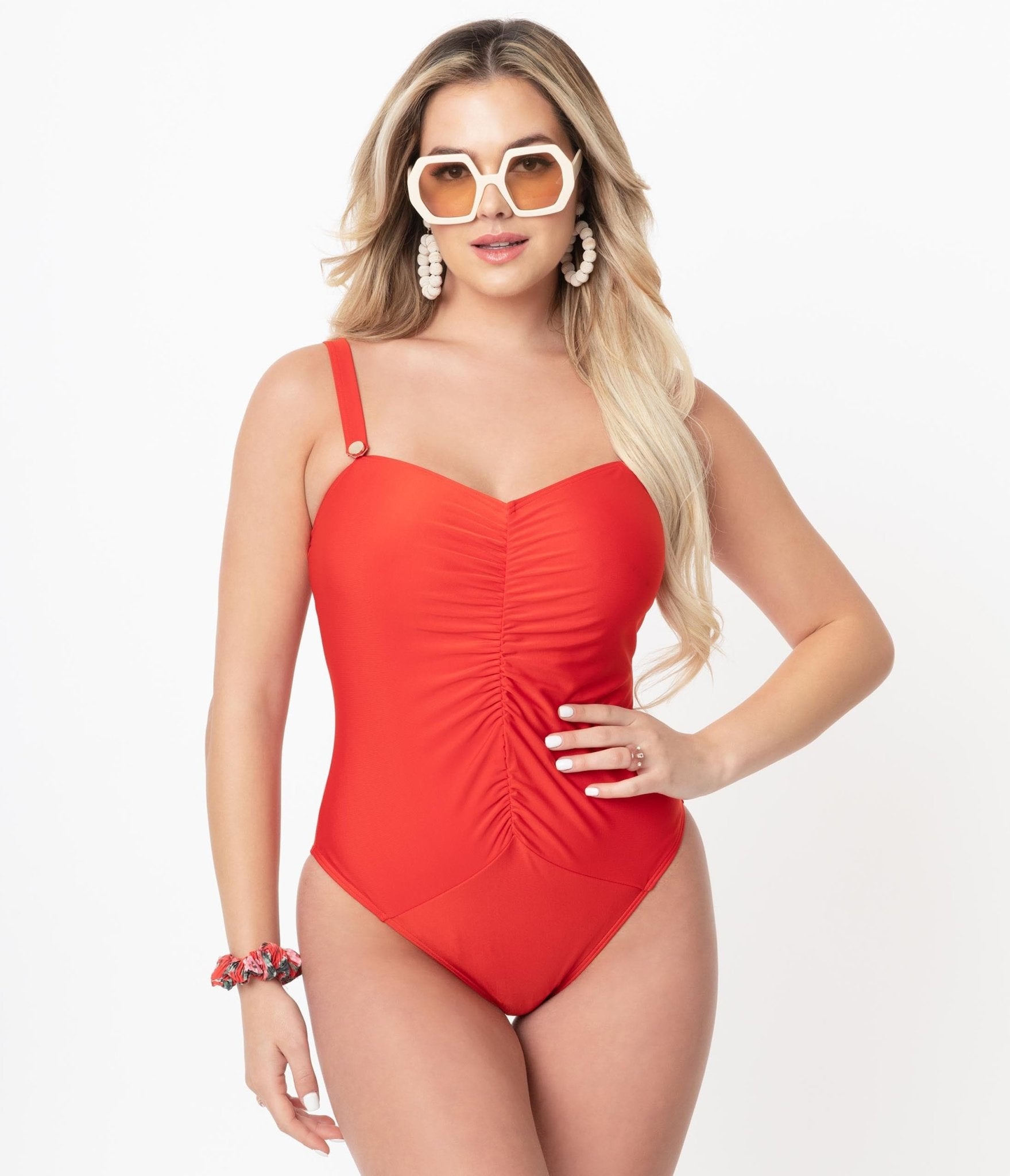 

Bettie Page X Playful Promises Honey Red One Piece Swimsuit