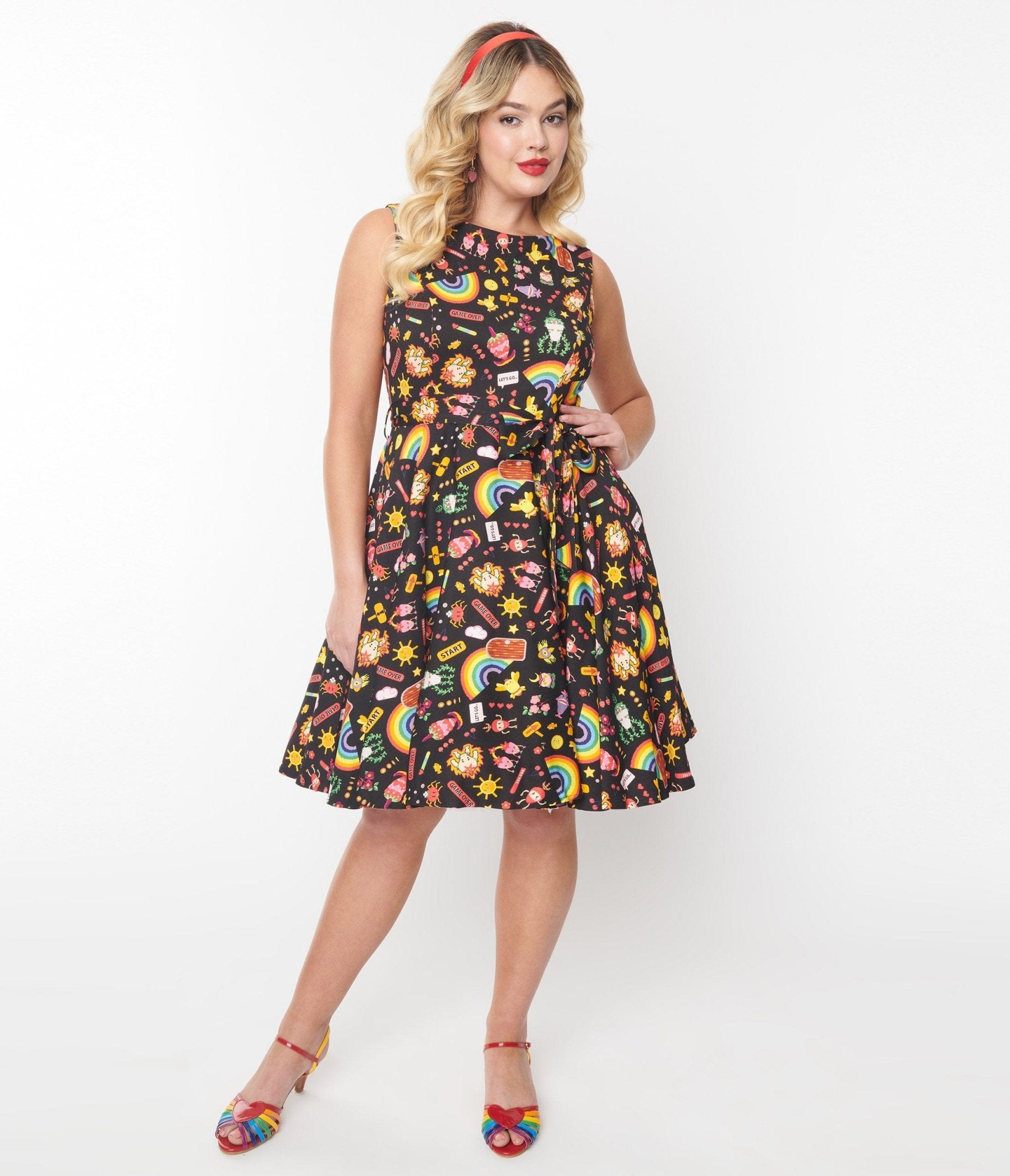 

Black 8 Bit Character Print Ruby Flare Dress