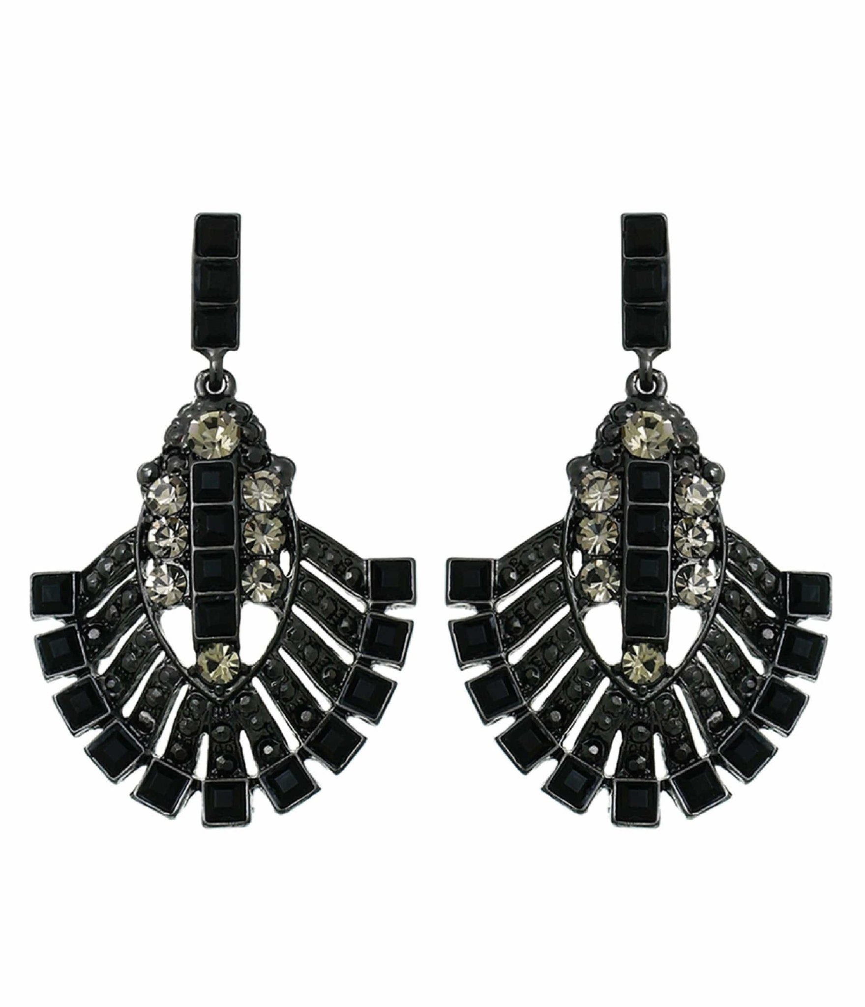 

1920S Black Baguette Rhinestone Deco Earrings