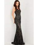 Sophisticated Lace Beaded Lace-Up Floor Length Sleeveless Scoop Neck Sheath Sheath Dress