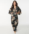 V-neck Wrap Short Floral Print Maxi Dress