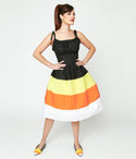 Striped Print Pocketed Swing-Skirt Dress