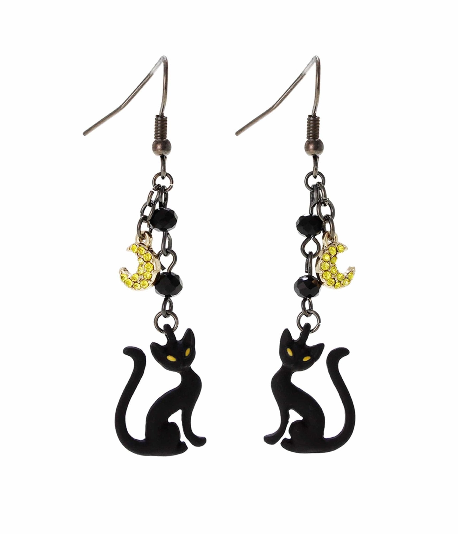 Image of Black Cat & Moon Dangle Earrings