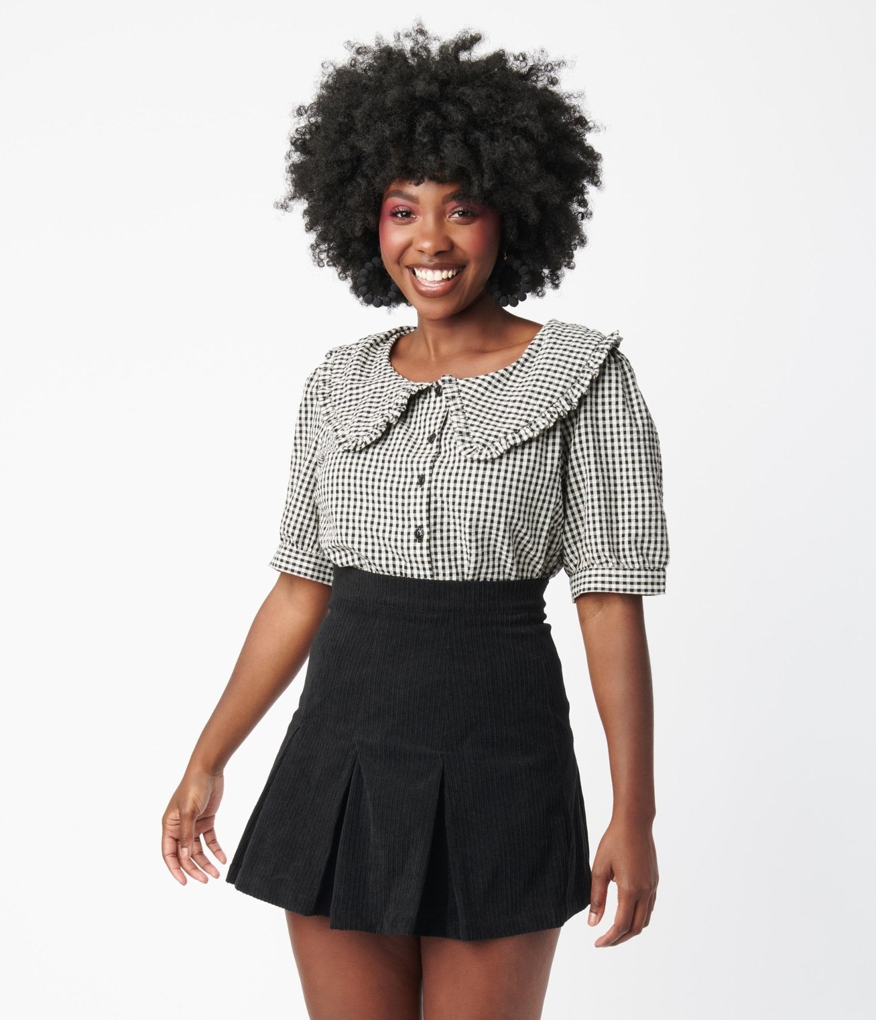 

Black Corduroy Pleated Tennis Skirt
