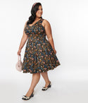 V-neck General Print Swing-Skirt Sleeveless Pocketed Back Zipper Dress