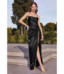 Sophisticated Floor Length Spaghetti Strap Draped Lace-Up Slit Satin Straight Neck Bridesmaid Dress with a Brush/Sweep Train