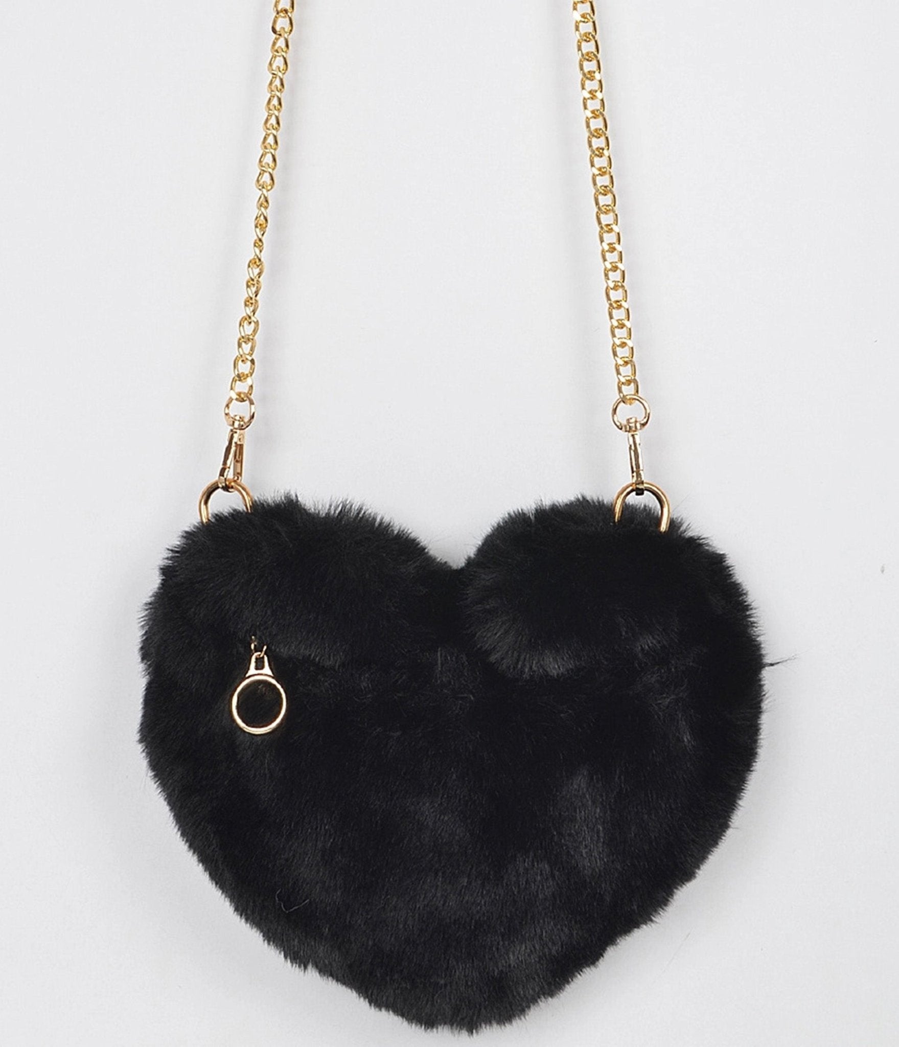 

Black Faux Fur Heart Handbag