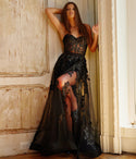 A-line Strapless Sweetheart Short Floral Print Tulle Fitted Applique Sheer Corset Waistline Dress