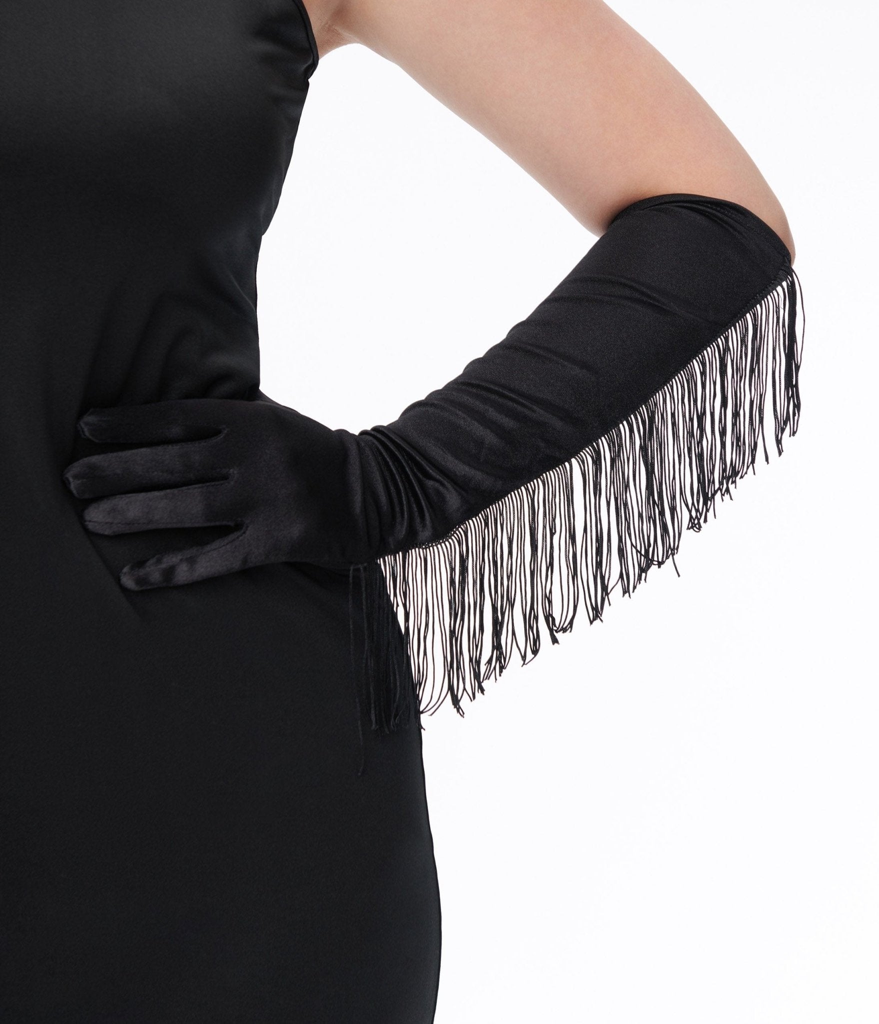 

Black Fringe Long Satin Gloves