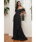 Short Sleeves Sleeves Off the Shoulder Slit Draped Glittering Gathered Prom Dress