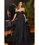 A-line Off the Shoulder Floor Length Sheer Back Glittering Beaded Corset Waistline Prom Dress with a Brush/Sweep Train