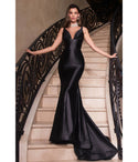 V-neck Ruched Glittering Sleeveless Satin Mermaid Plunging Neck Dress with a Brush/Sweep Train