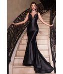 V-neck Mermaid Glittering Ruched Plunging Neck Satin Sleeveless Dress with a Brush/Sweep Train