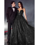 A-line Lace-Up Illusion Glittering Sweetheart Sleeveless Spaghetti Strap Floor Length Ball Gown Dress with a Brush/Sweep Train