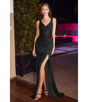 V-neck Glittering Wrap Sleeveless Satin Bridesmaid Dress by Cinderella Divine Moto