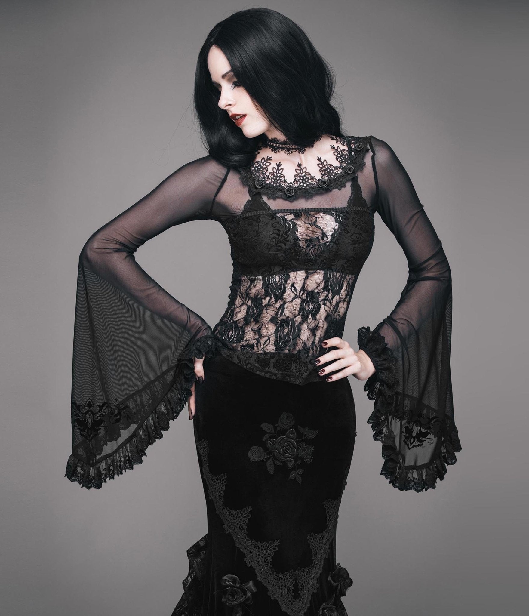 

Black Gothic Mesh Lace Top