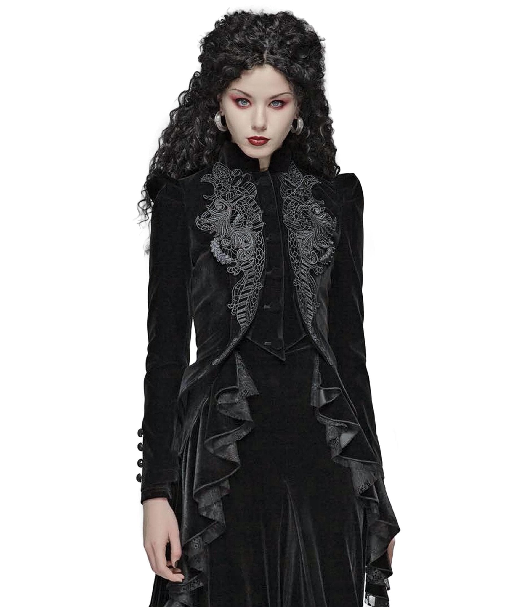 

Black Gothic Weft Velvet Short Coat