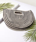 & Ivory Striped Half Circle Handbag