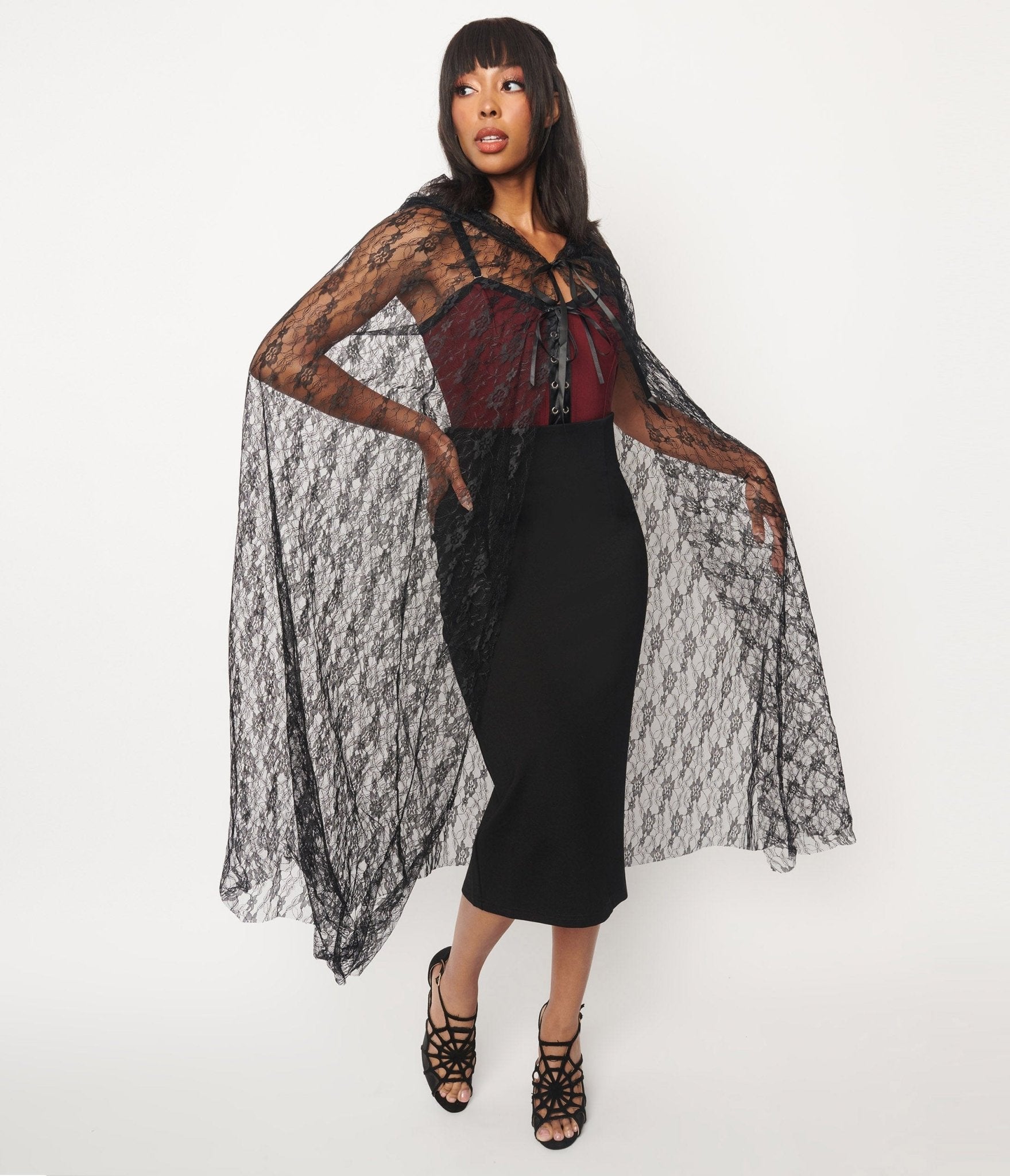 

Black Lace Hooded Cape