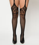 Womens Garterbelt Lace Trim Fishnet Footed  Tights by Leg Avenue Inc