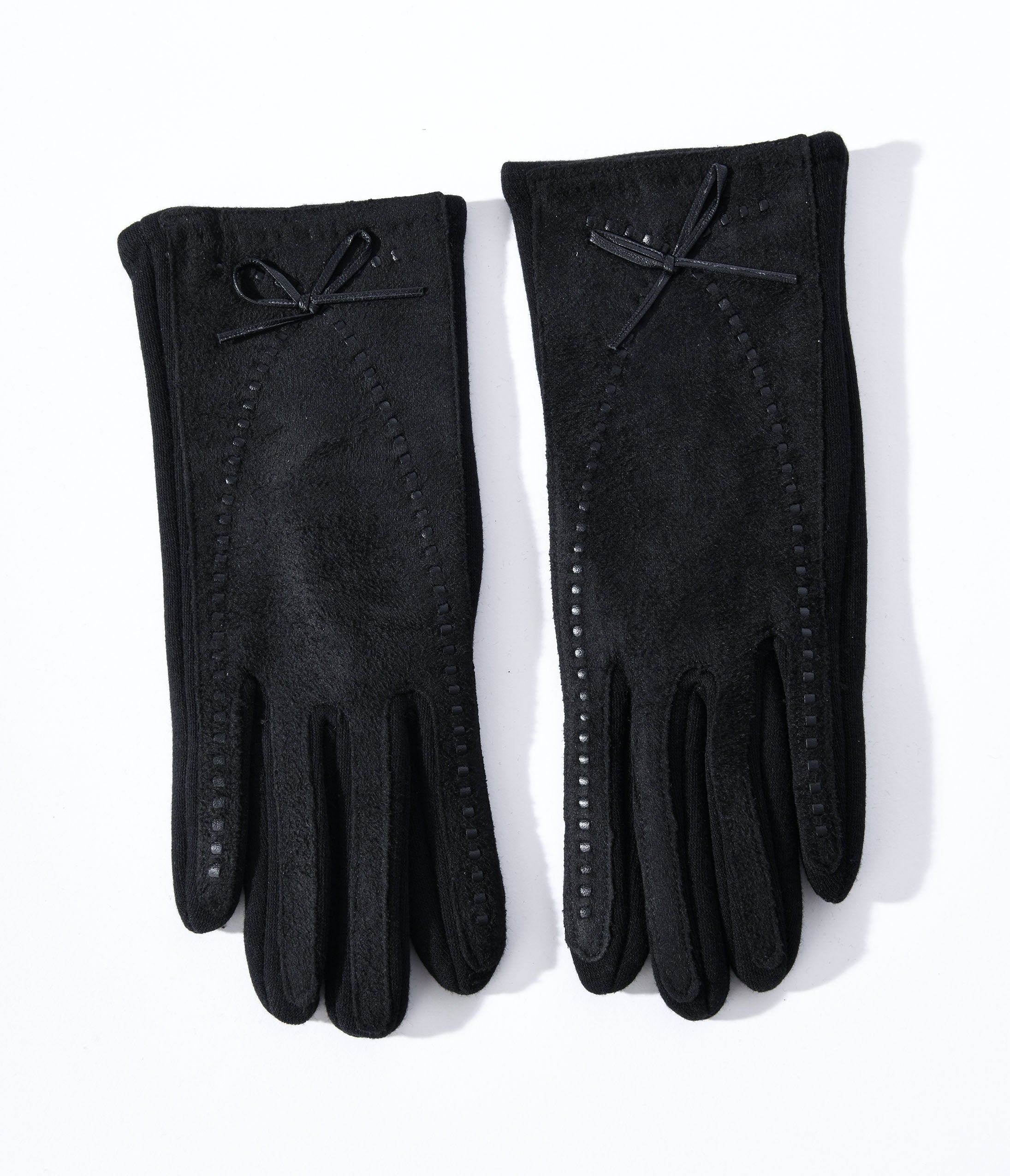 

Black Leather Bow Lined Texting Gloves