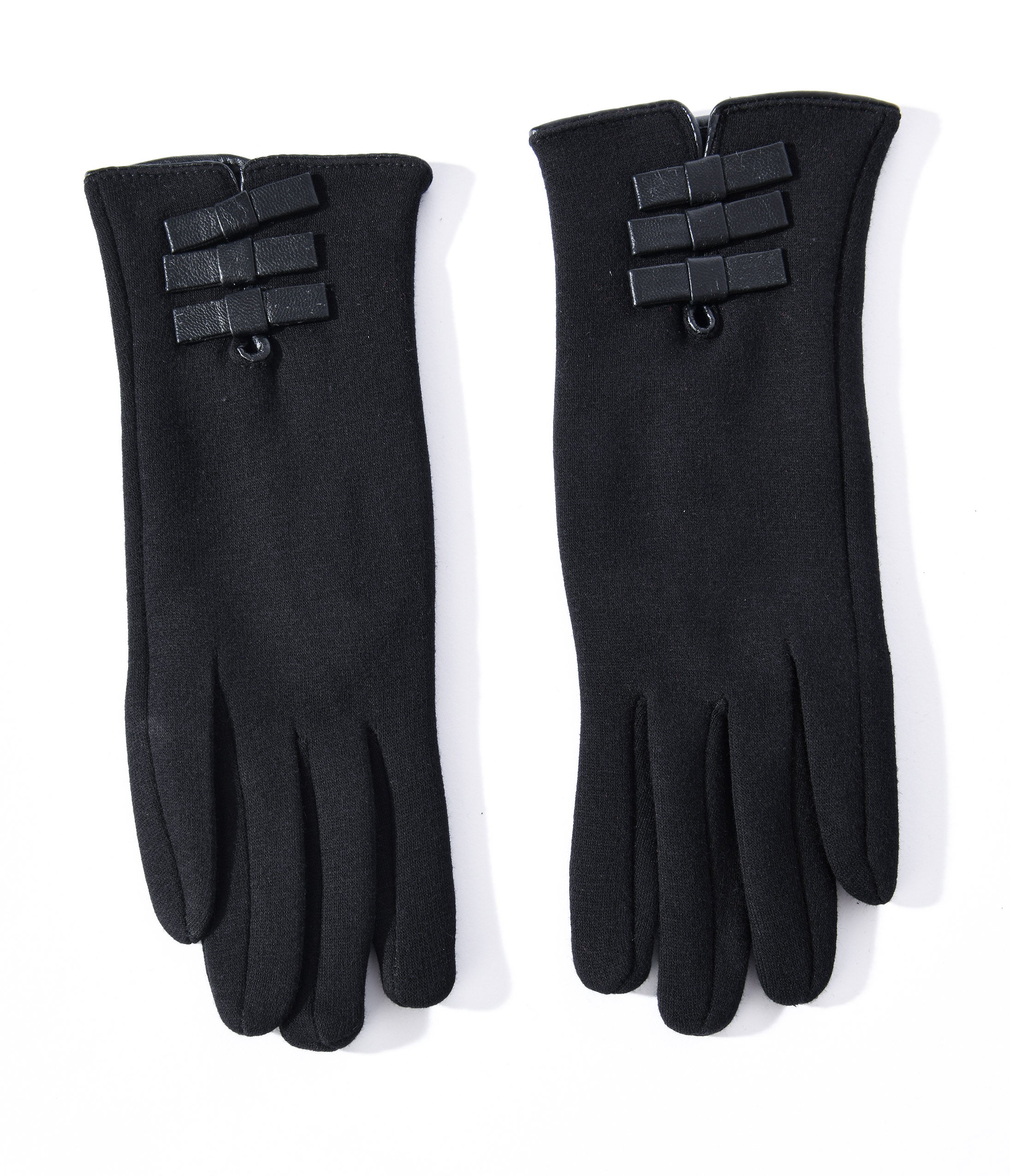 

Black Leather Bows Texting Gloves