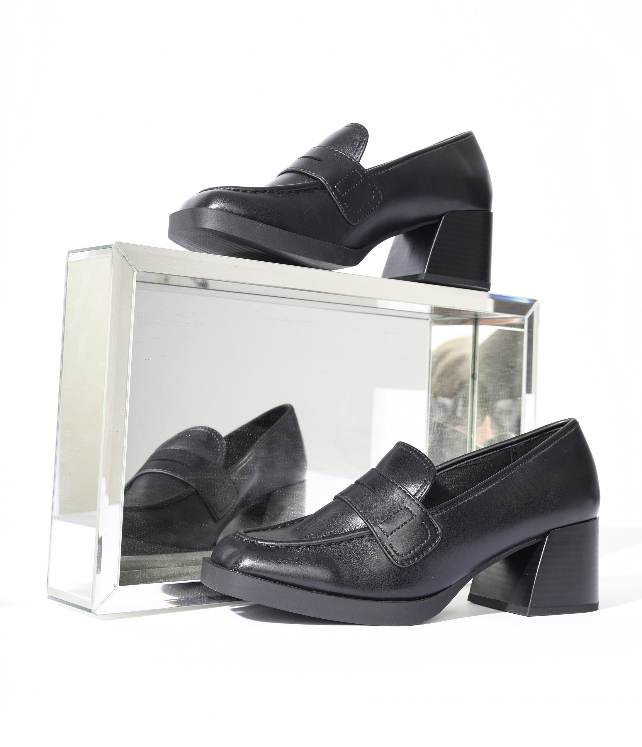 

Black Leatherette Chunky Heel Loafers