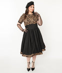 Bateau Neck Swing-Skirt Animal Leopard Print Side Zipper Short Sleeves Sleeves Dress