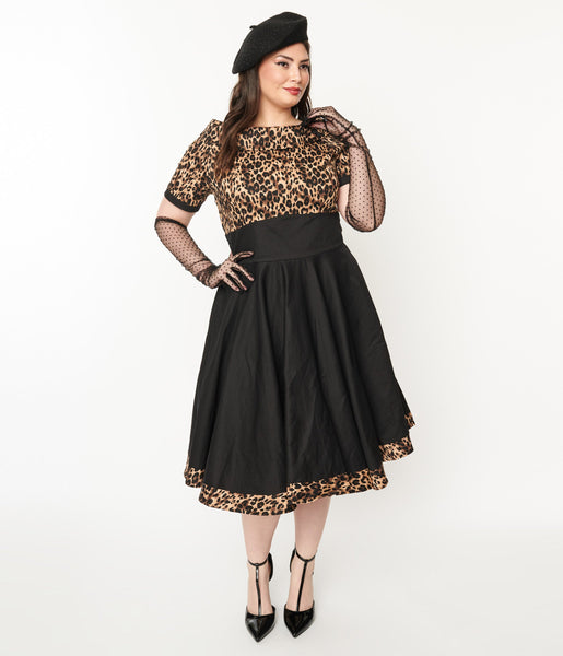 Swing-Skirt Short Sleeves Sleeves Animal Leopard Print Bateau Neck Side Zipper Dress