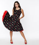 V-neck Pocketed Back Zipper Swing-Skirt Sleeveless General Print Dress