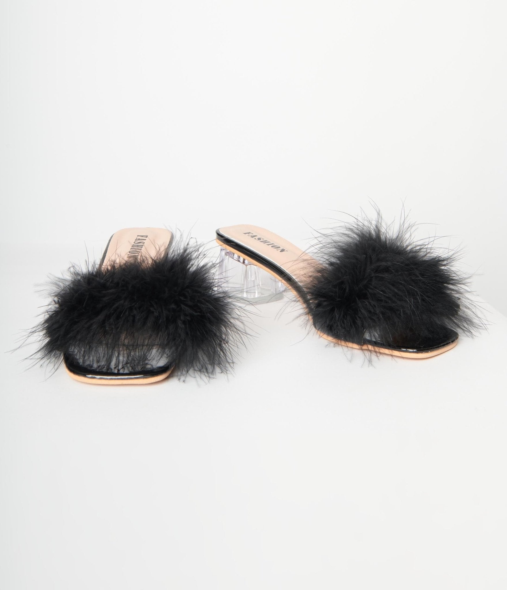 

Black Marabou Feather Slipper Heels