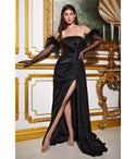 Tall Strapless Tube Metallic Pleated Slit Bridesmaid Dress