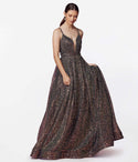 A-line V-neck Sequined Sheer Spaghetti Strap Ball Gown Evening Dress/Prom Dress