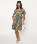 Collared Summer Fit-and-Flare Short Sleeves Sleeves Fitted Button Front Pocketed Side Zipper Floral Print Tie Waist Waistline Dress With a Sash