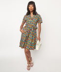 Short Sleeves Sleeves Floral Print Tie Waist Waistline Side Zipper Button Front Fitted Pocketed Summer Collared Fit-and-Flare Dress With a Sash