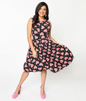 Swing-Skirt Floral Print Sleeveless Dress by Miss Lulo, Inc.