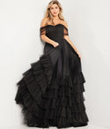 A-line Tulle Sheer Sleeves Off the Shoulder Ruched Open-Back Shirred Hidden Back Zipper Dress With Ruffles