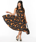 Pocketed Back Zipper Sleeveless General Print Swing-Skirt Dress