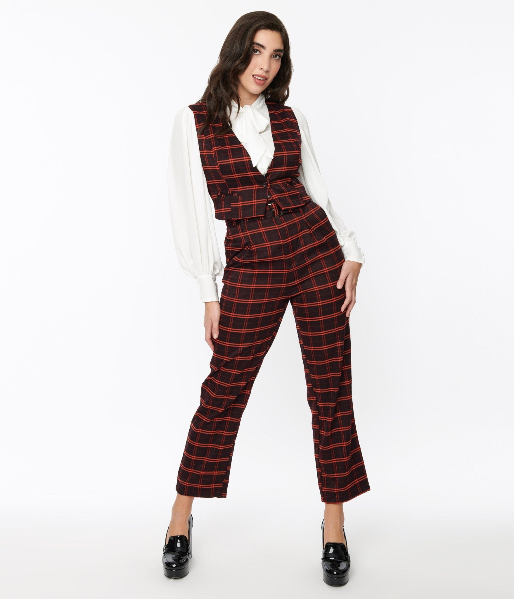 

Black & Orange Windowpane Pants