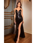 V-neck Sheath Fitted Sequined Plunging Neck Sleeveless Spaghetti Strap Sheath Dress/Evening Dress by Cinderella Divine Moto