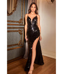 V-neck Fitted Sequined Sleeveless Spaghetti Strap Sheath Plunging Neck Sheath Dress/Evening Dress