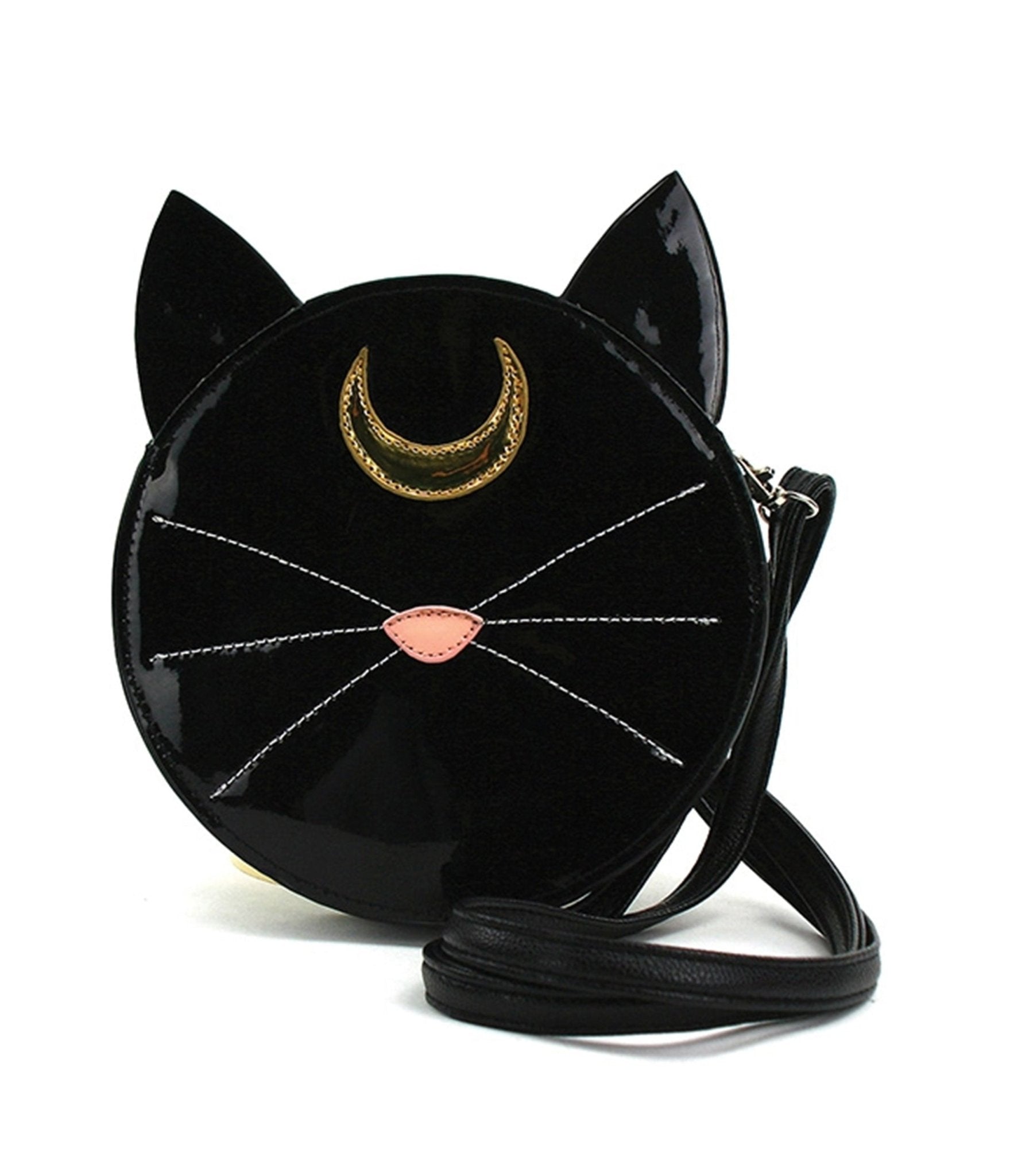 

Black Patent Leatherette Mystical Black Cat Face Crossbody Bag