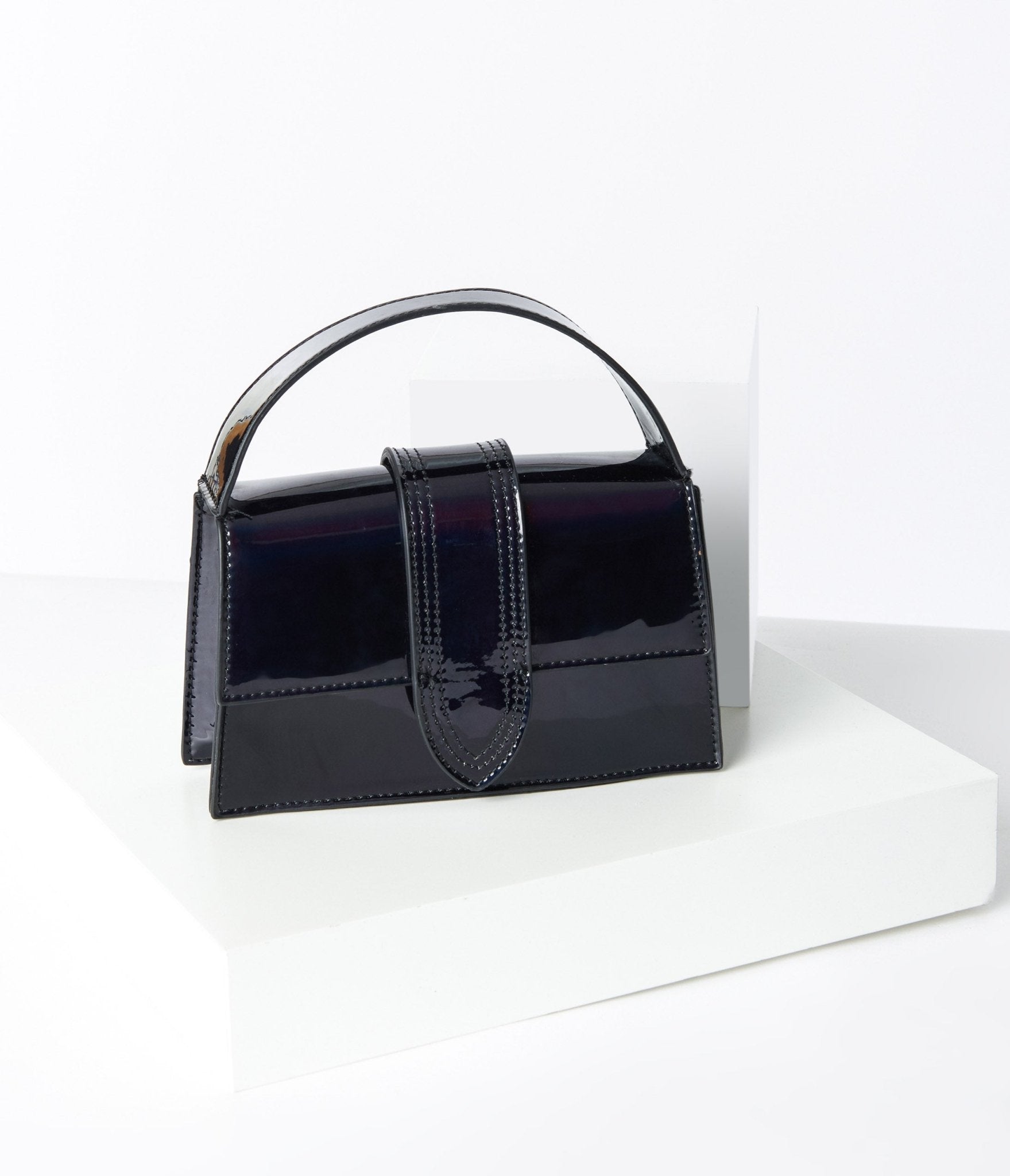 

Black Patent Leatherette Square Handbag