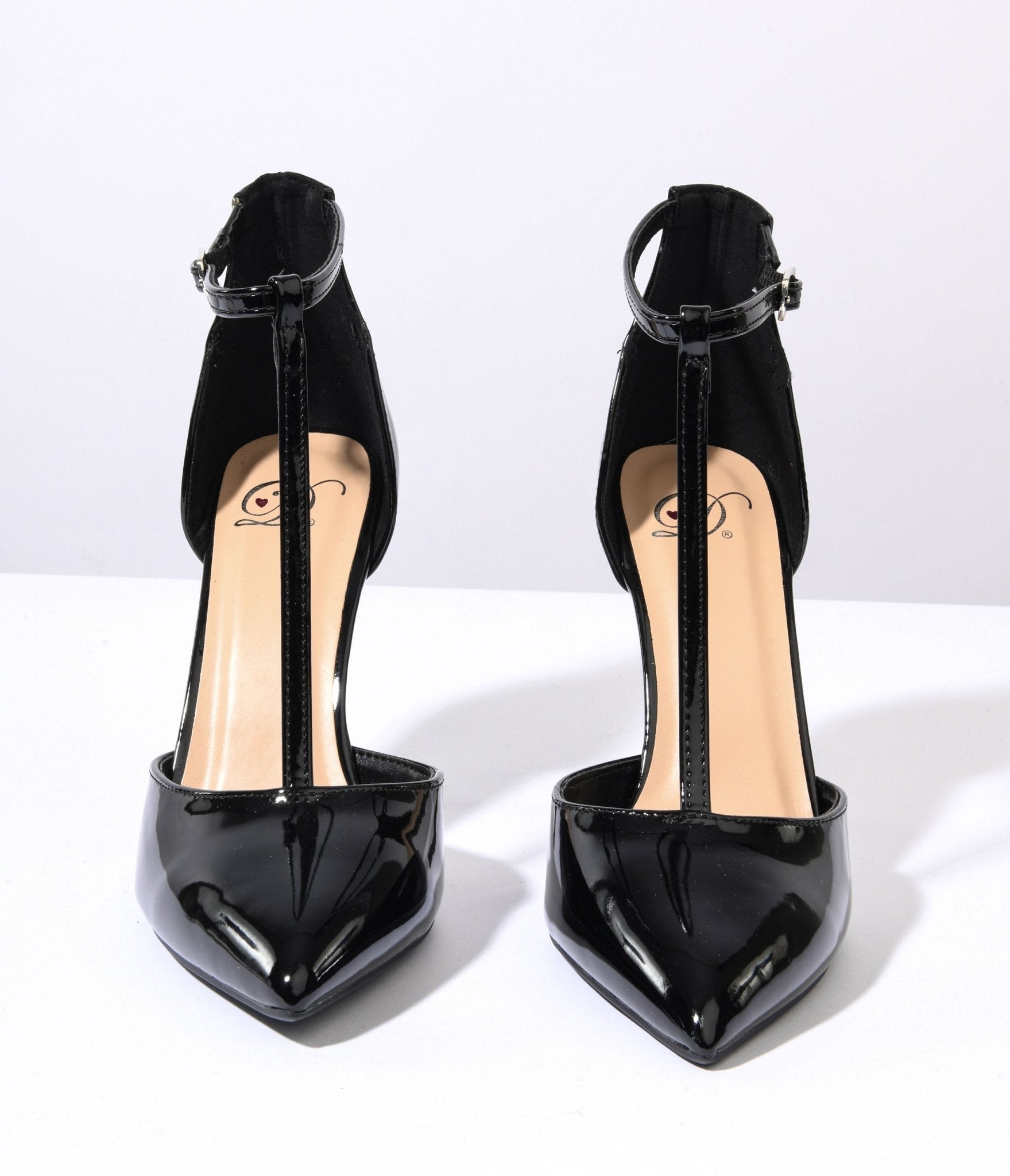 

1920S Black Patent Leatherette T-Strap Stiletto Heels