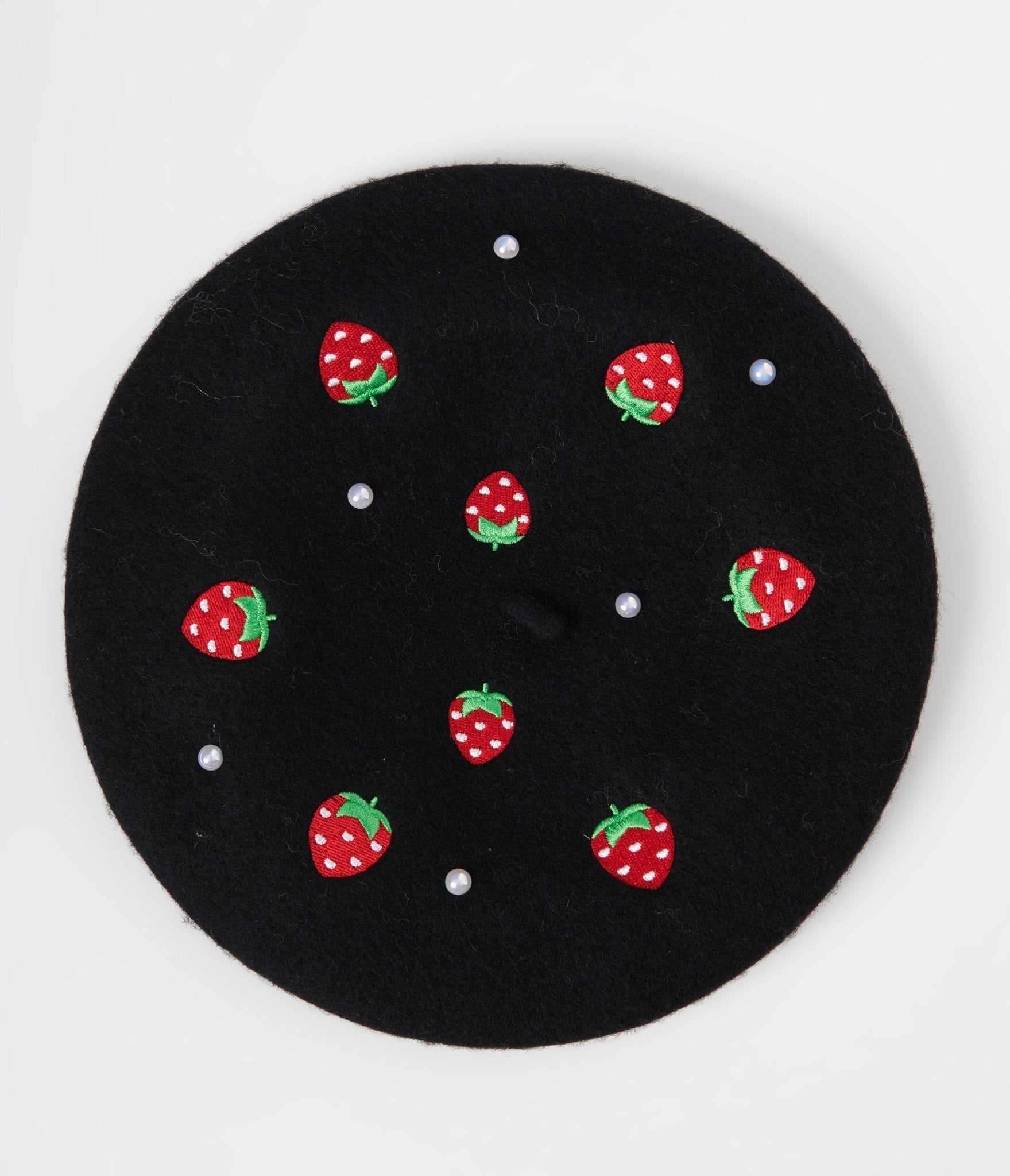 

Black Pearl & Strawberry Embroidered Beret