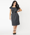 A-line Knit Short Vintage Plaid Print Dress by Sheen Clothing Ltd