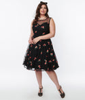 Sweetheart Swing-Skirt Sleeveless Floral Polka Dots Print Back Zipper Mesh Embroidered Illusion Tulle Dress