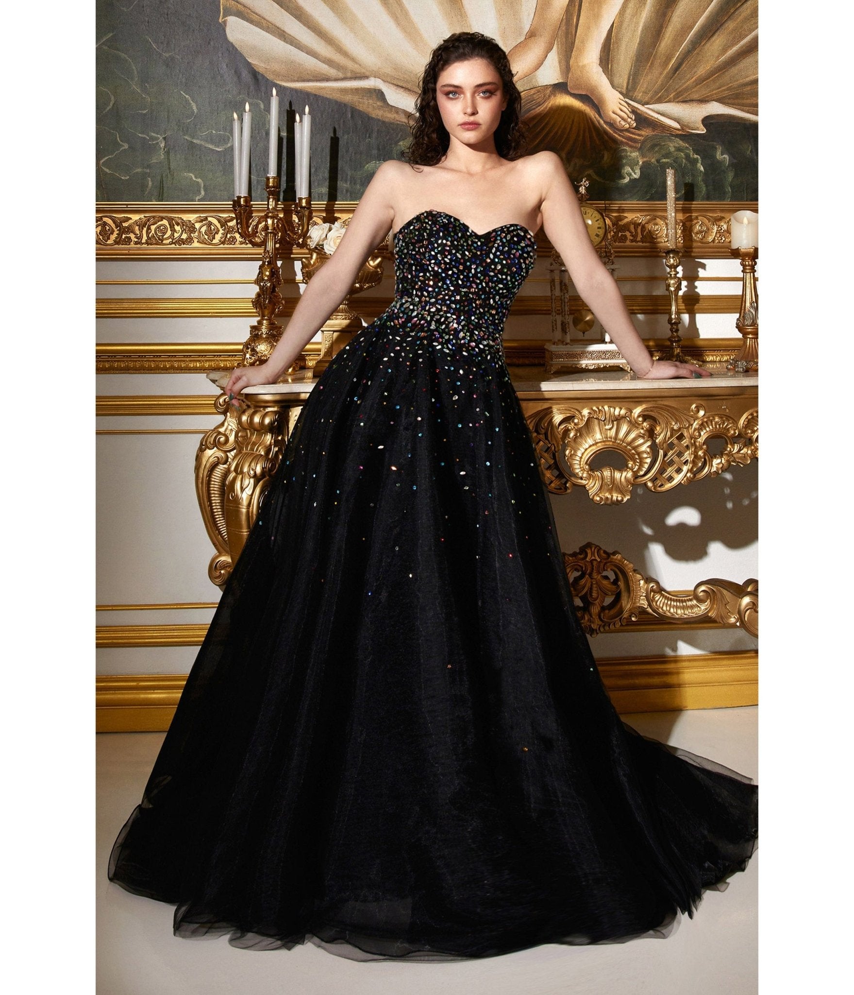 

Cinderella Divine Black & Rainbow Jewel Strapless Prom Ball Gown