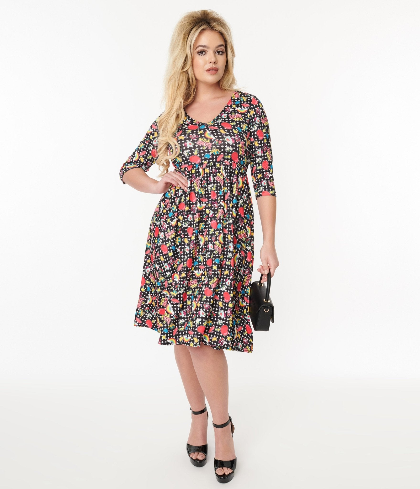 

Dolly & Dotty Black & Rainbow Retro Print Flare Dress