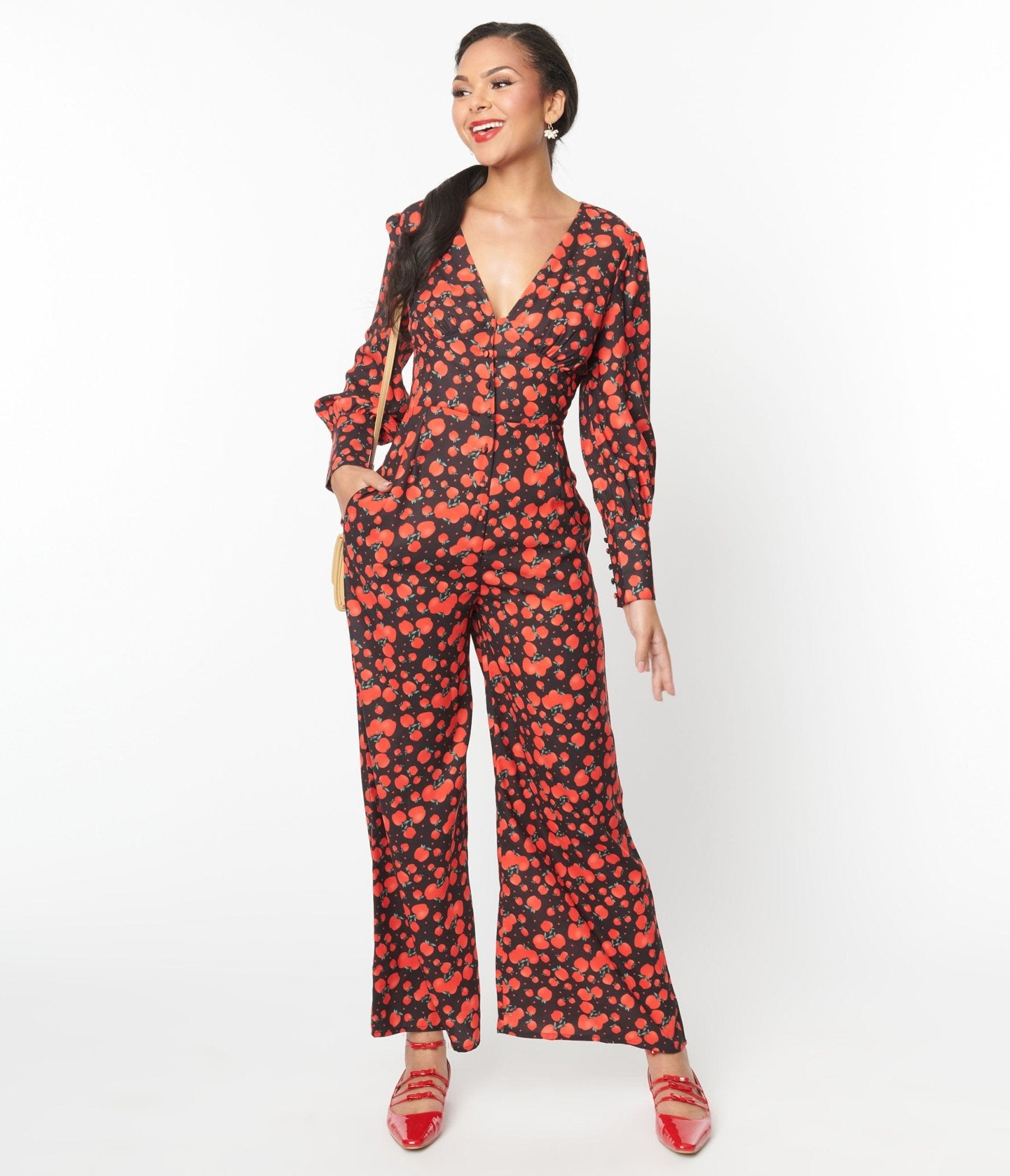 

Black & Red Apple Print Marina Jumpsuit